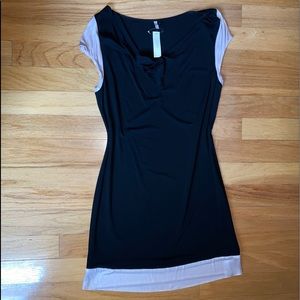 🆕 Iislii New York Black Pink Colorblock Mod Jersey Cowl Neck Knee-Length Dress